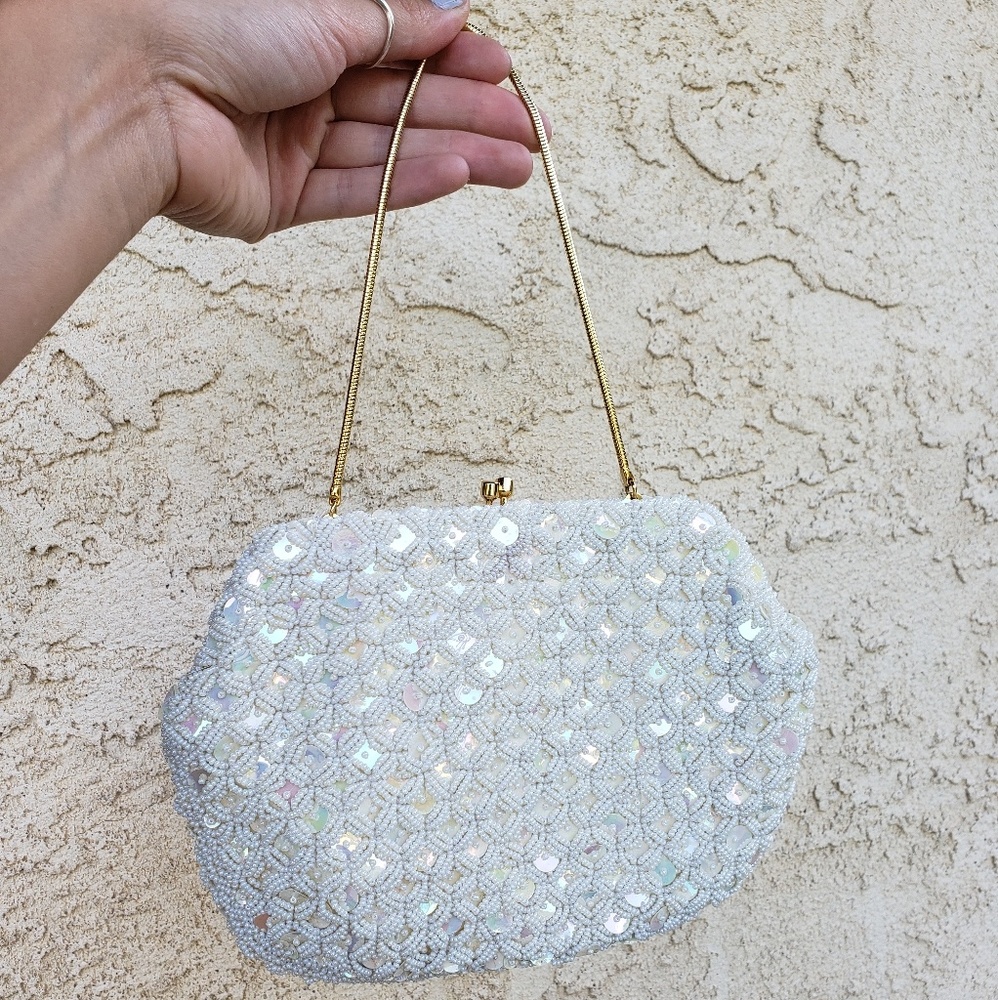 Vintage 1950s White Beaded Purse - Picture 3 of 7